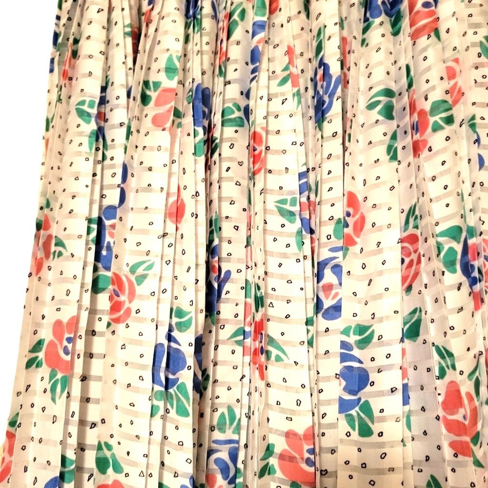 Jodi Michelle Womens Skirt White S Floral Midi Pleated Pull On - Picture 4 of 5